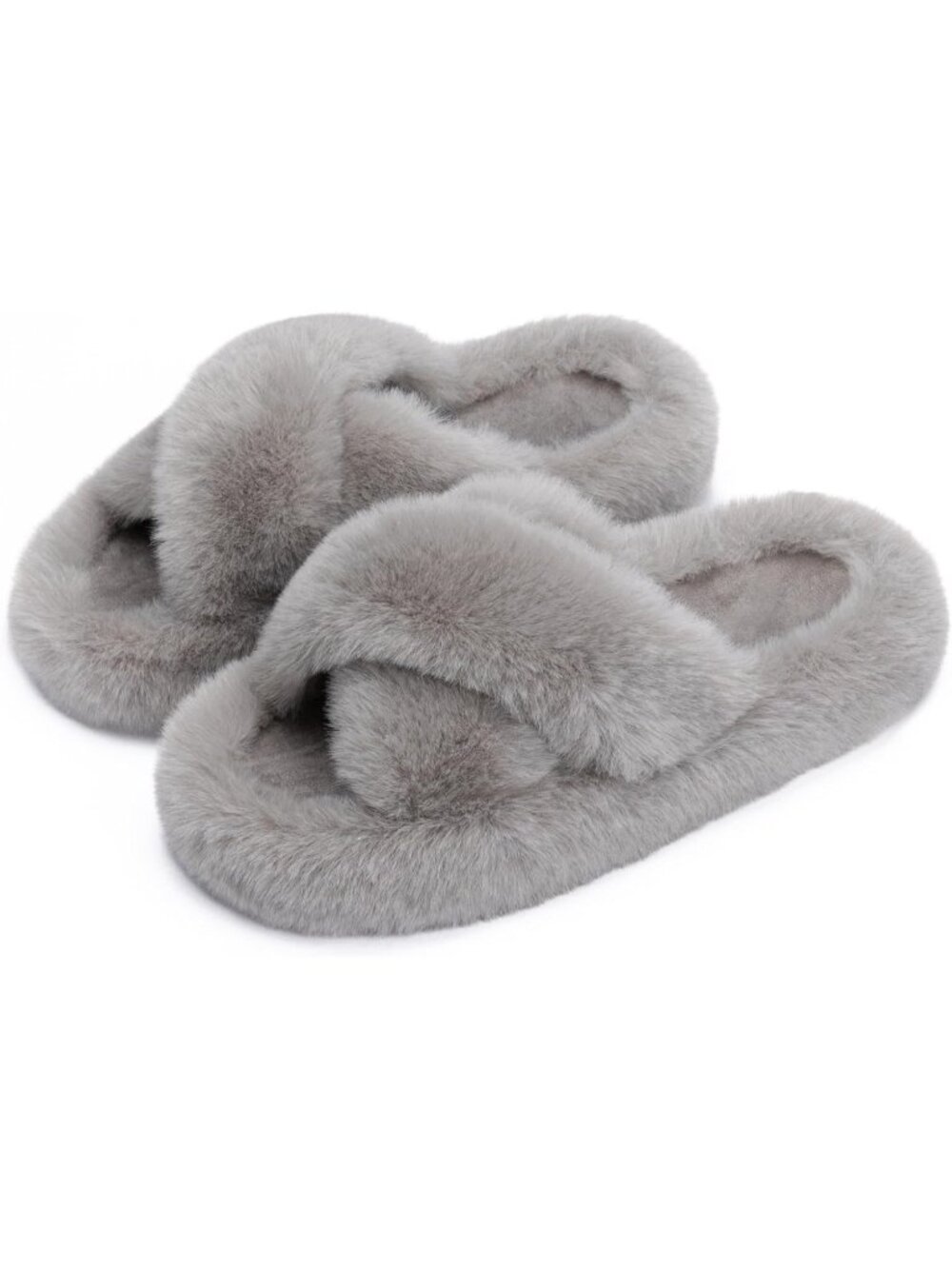 Women's Grey Coss Memory Foam Soft Faux Fur Lined Open Toe Indoor Slippers